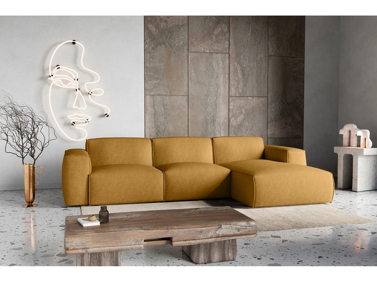 Divano letto angolare destro con vano contenitore Como in senape del produttore - VINOTTI