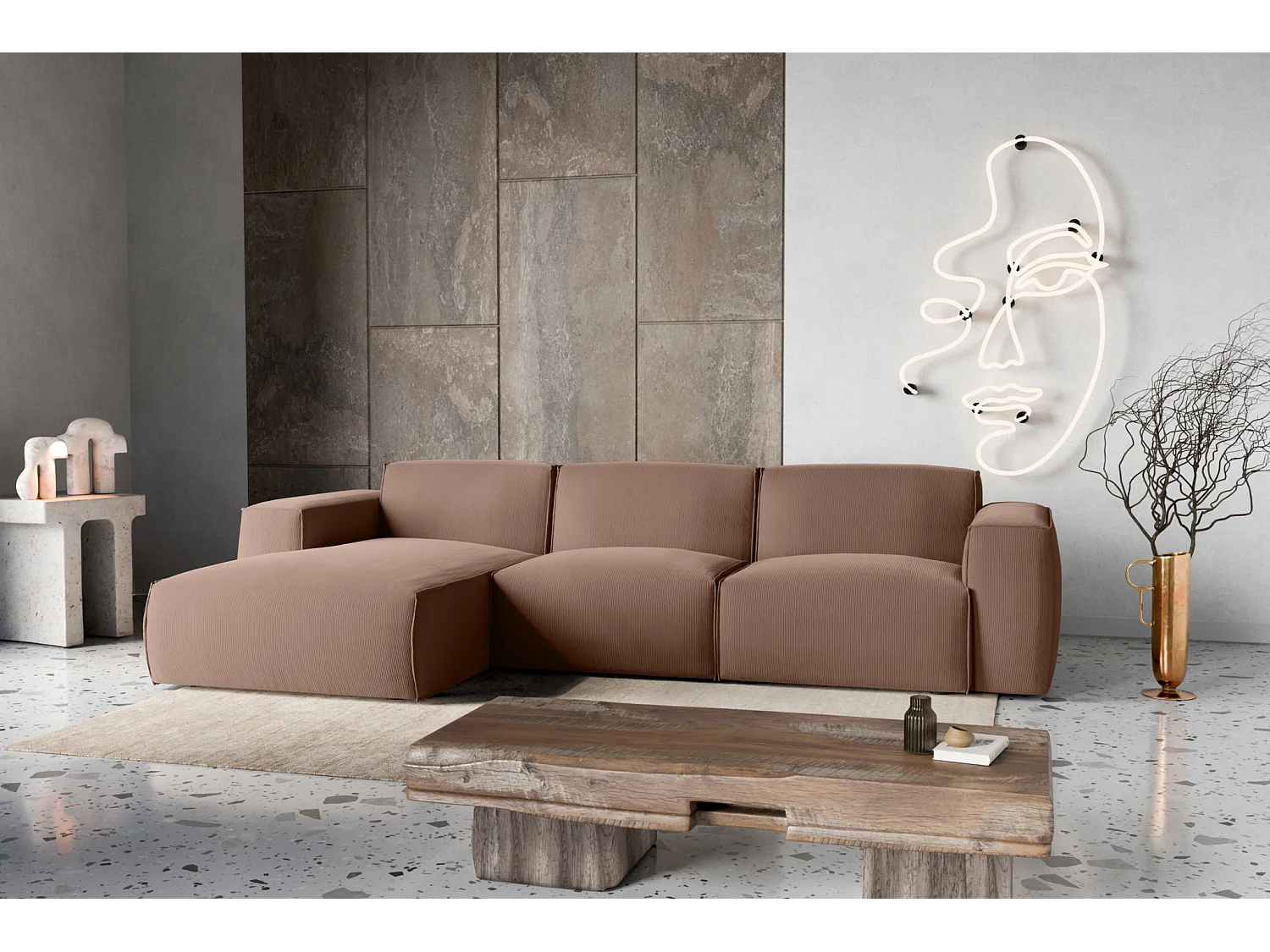 Divano letto angolare sinistro con vano contenitore Hudson in marrone cioccolato del produttore - VINOTTI