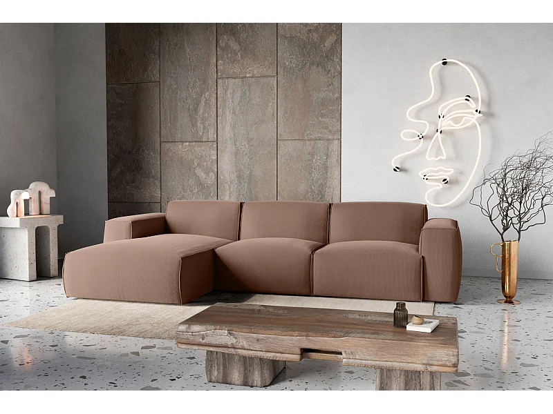 Canapé d'Angle gauche avec fonction de couchage Hudson coffre en brun chocolat du fabricant -VINOTTI