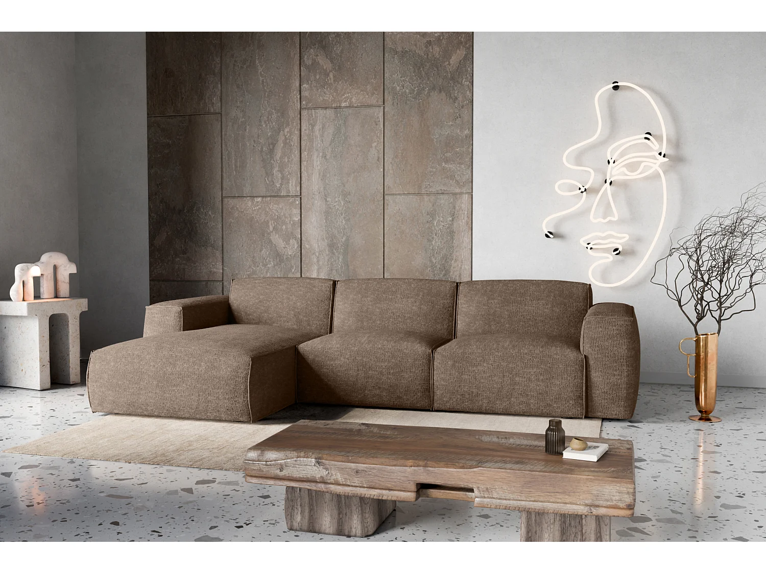 Canapé d'Angle gauche avec fonction de couchage Hudson coffre en brun du fabricant -VINOTTI