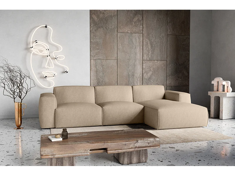 Canapé d'Angle droit avec fonction de couchage Hudson coffre en beige du fabricant -VINOTTI