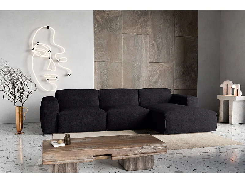 Canapé d'Angle droit avec fonction de couchage Hudson coffre en noir du fabricant -VINOTTI