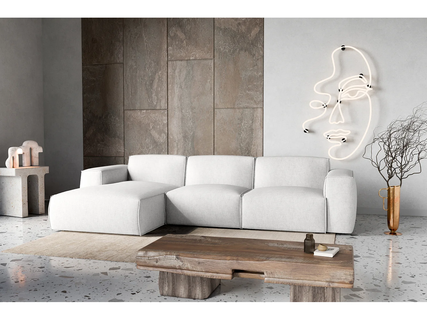 Canapé d'Angle gauche avec fonction de couchage Hudson coffre en gris clair du fabricant -VINOTTI