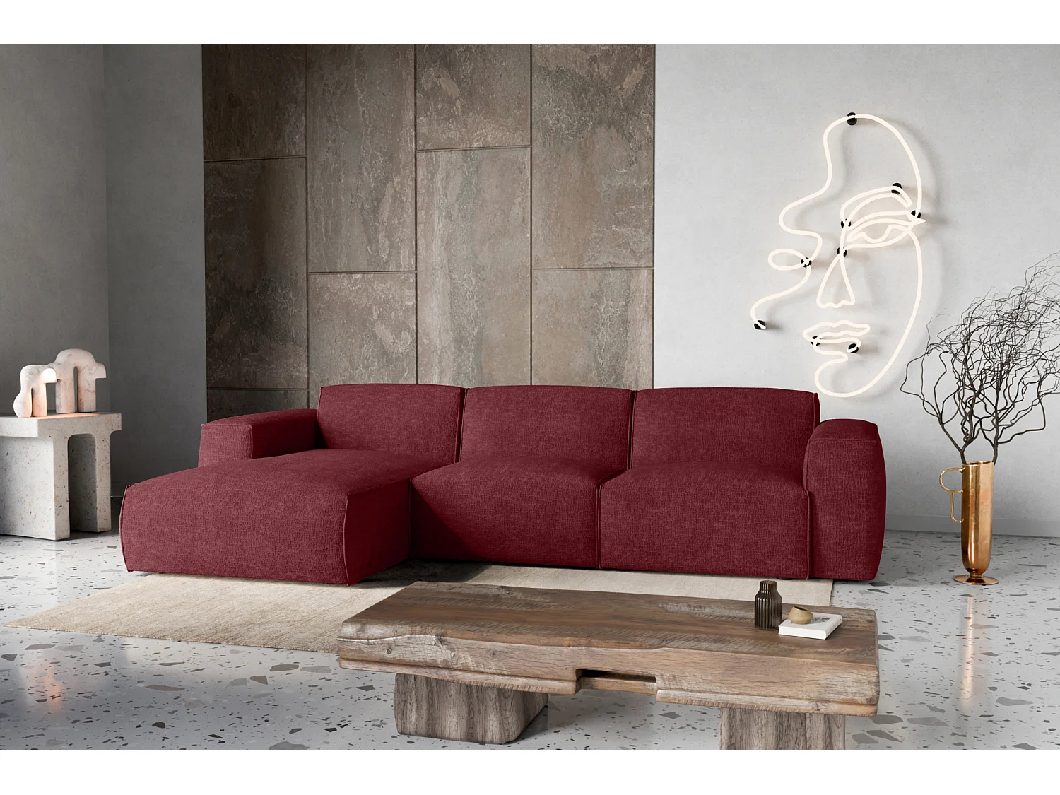 Canapé d'Angle gauche avec fonction de couchage Hudson coffre en bordeaux du fabricant -VINOTTI