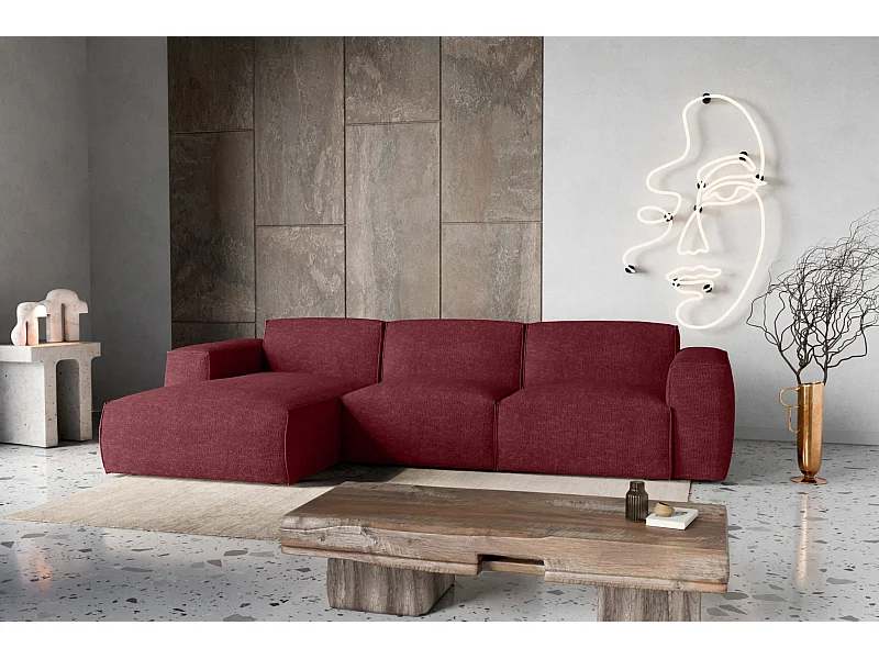 Canapé d'Angle gauche avec fonction de couchage Hudson coffre en bordeaux du fabricant -VINOTTI
