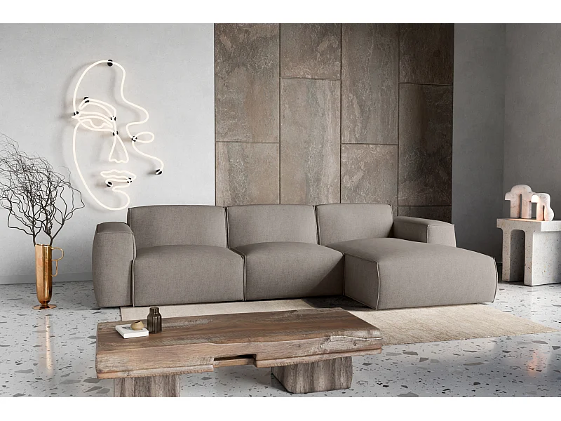 Canapé d'Angle droit avec fonction de couchage Hudson coffre en beige du fabricant -VINOTTI