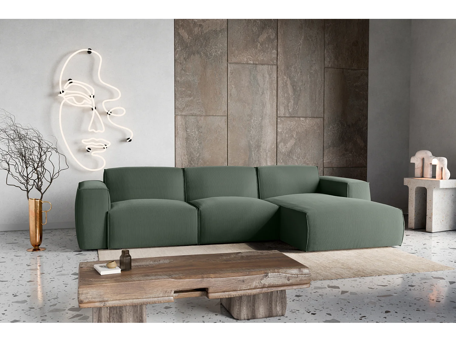 Divano letto angolare destro con vano contenitore Hudson in verde bottiglia del produttore - VINOTTI