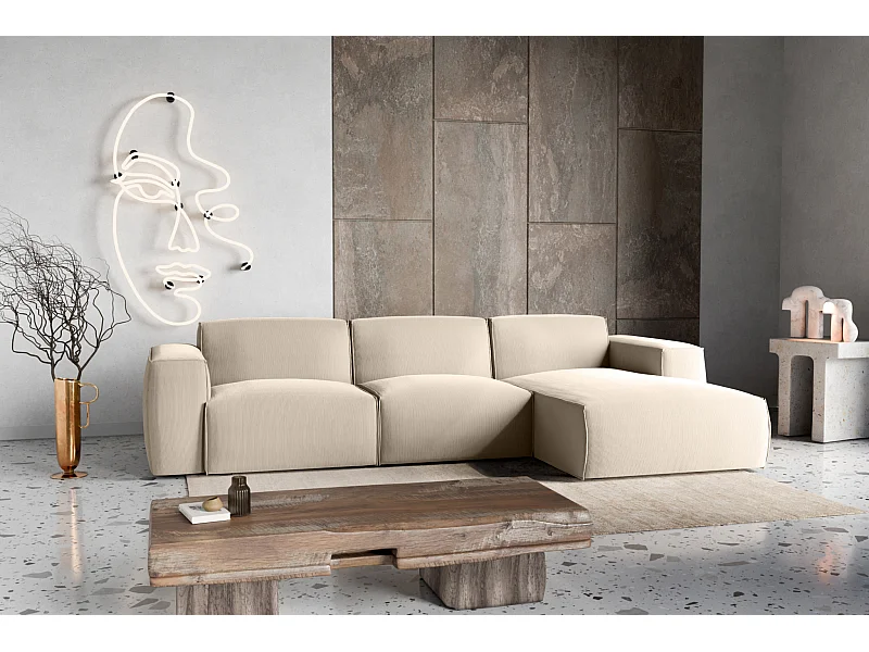 Canapé d'Angle droit avec fonction de couchage Hudson coffre en beige du fabricant -VINOTTI