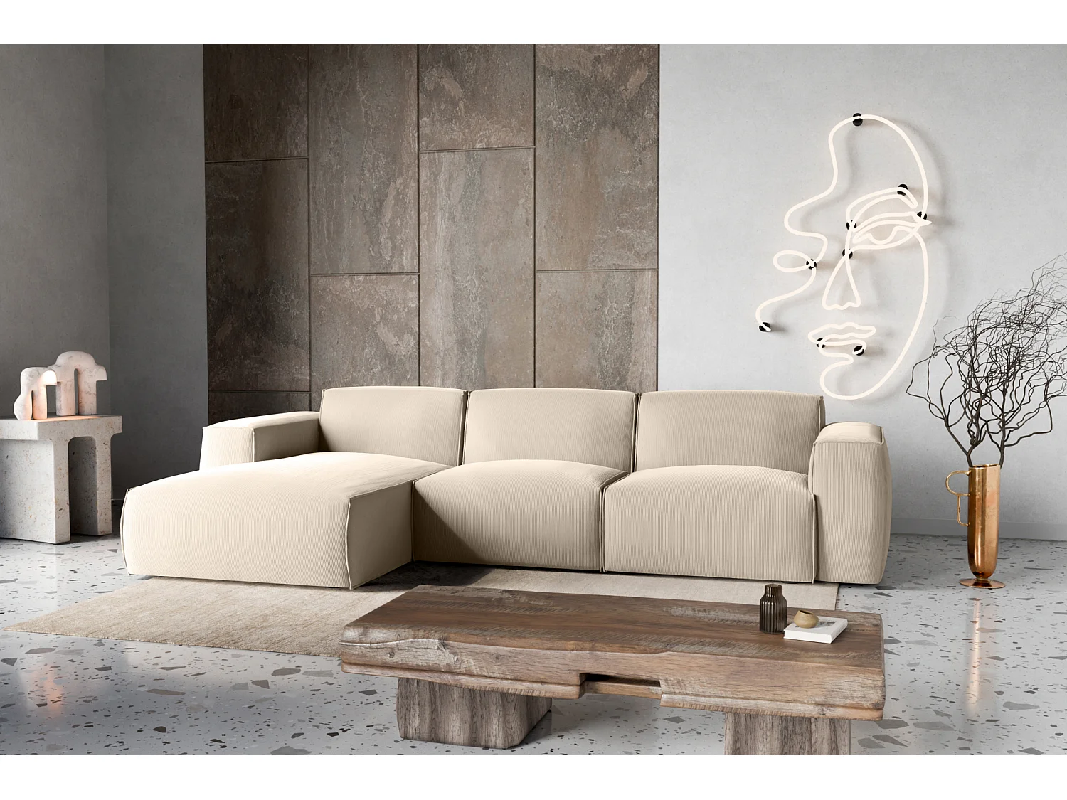 Divano letto angolare sinistro con vano contenitore Como in beige del produttore - VINOTTI