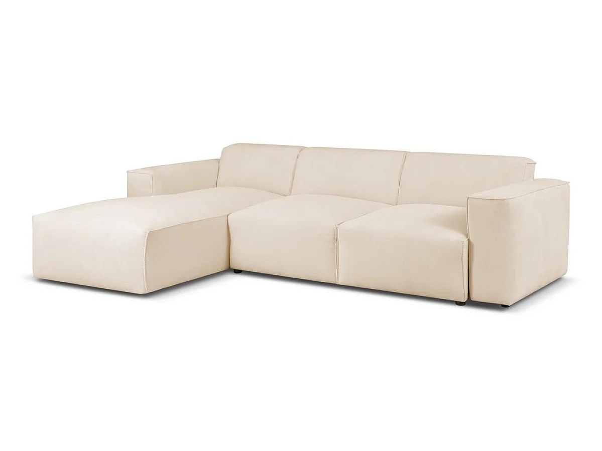Canapé d'angle convertible 4 places avec coffre en tissu beige