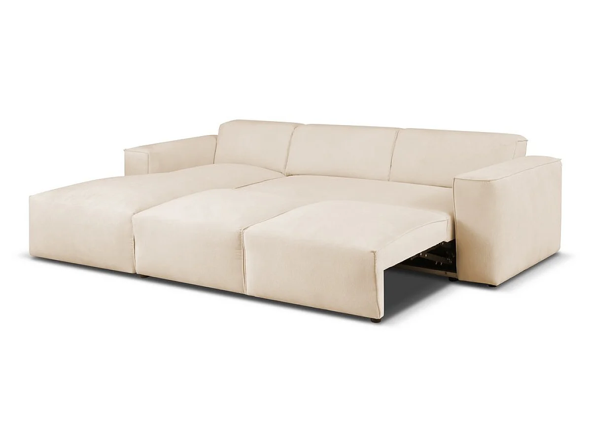 Canapé d'angle convertible 4 places avec coffre en tissu beige