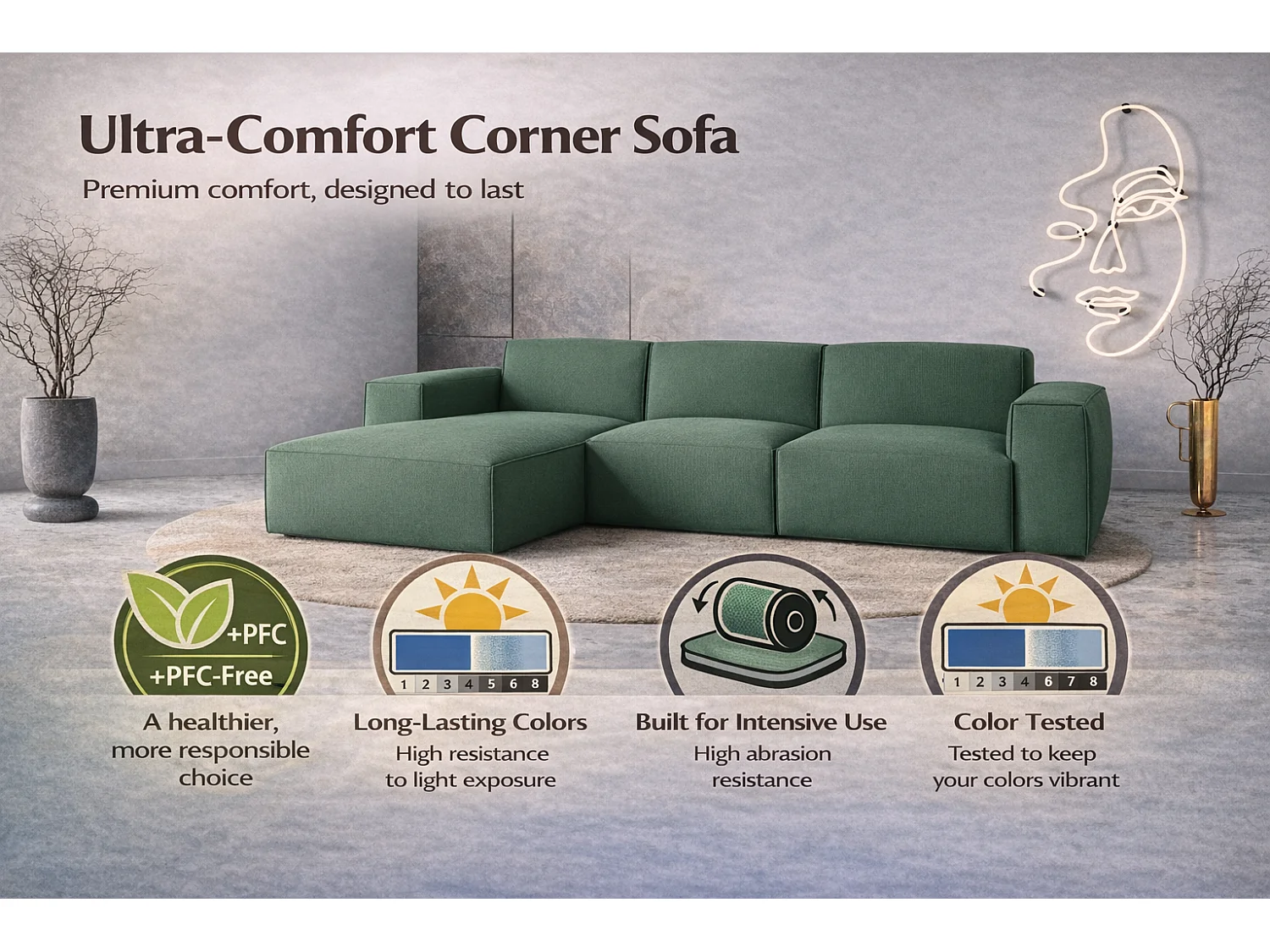 Canapé d'angle convertible 4 places avec coffre en tissu beige