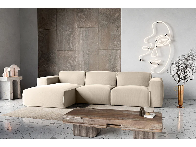 Canapé d'Angle gauche avec fonction de couchage Hudson coffre en beige du fabricant -VINOTTI