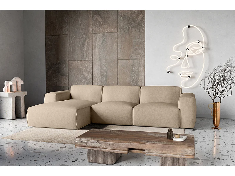 Canapé d'Angle gauche avec fonction de couchage Hudson coffre en beige du fabricant -VINOTTI