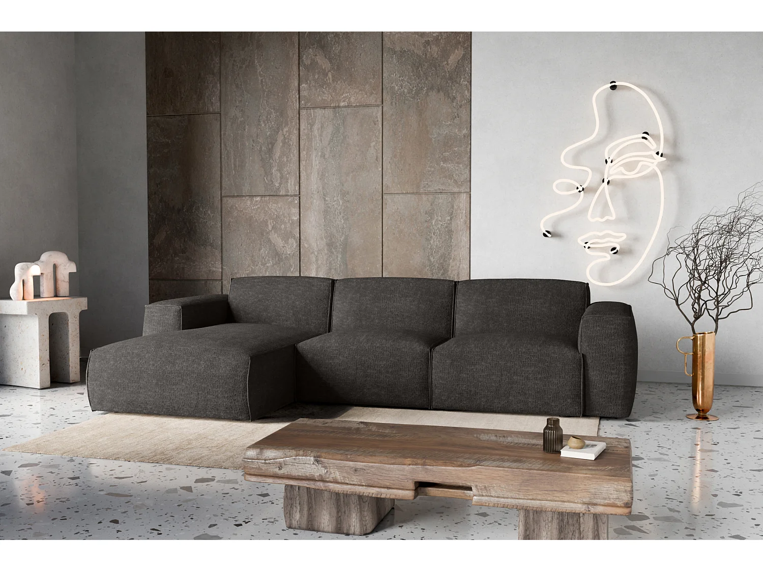 Divano letto angolare sinistro con vano contenitore Como in marrone cioccolato del produttore - VINOTTI