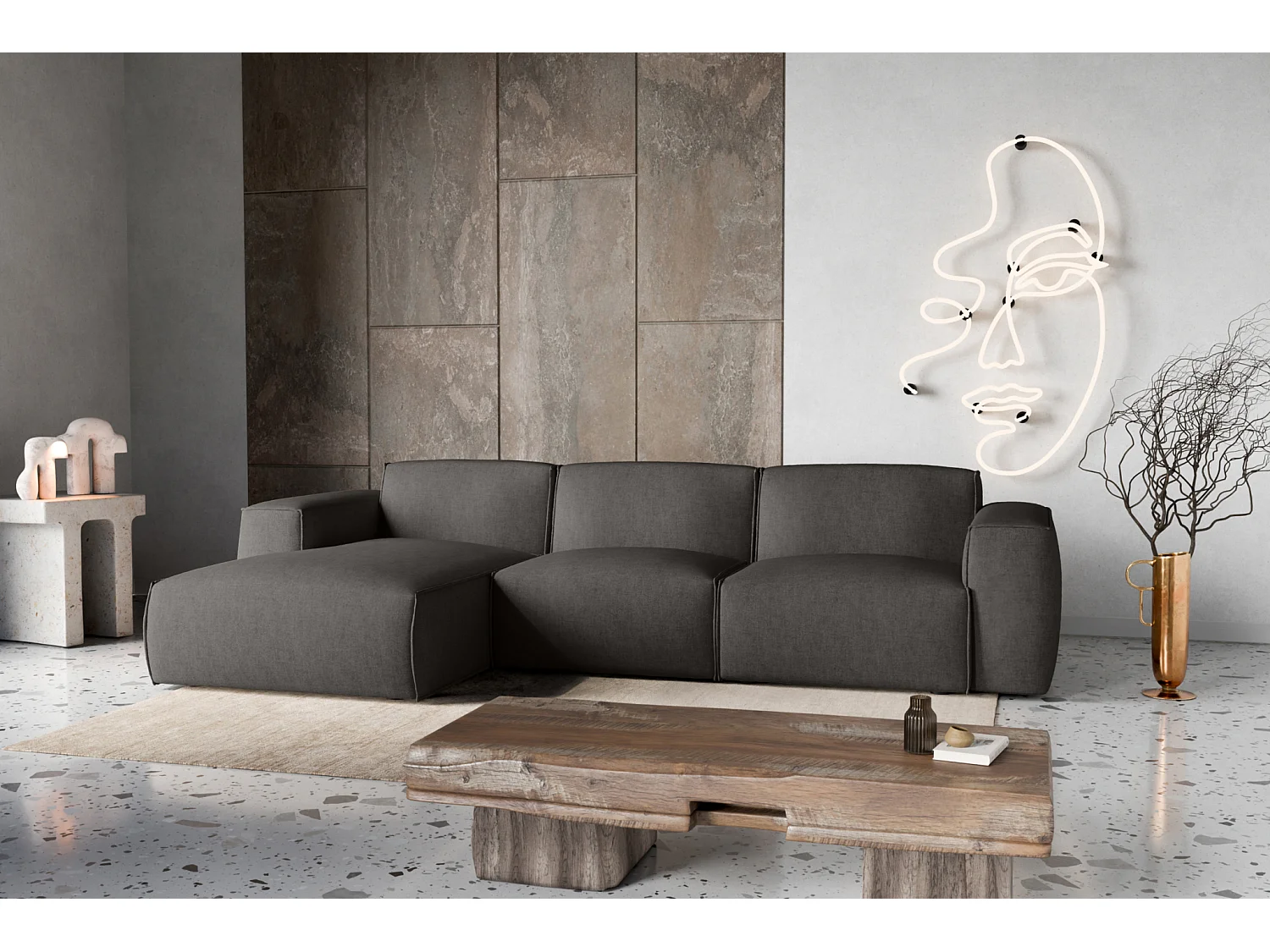 Divano letto angolare sinistro con vano contenitore Hudson in marrone cioccolato del produttore - VINOTTI