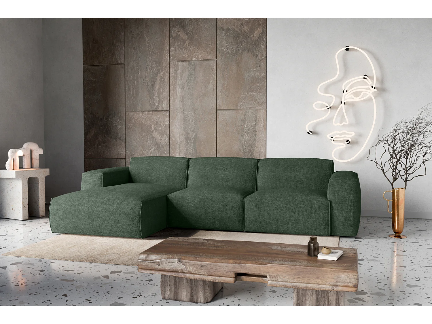 Divano letto angolare sinistro con vano contenitore Como in verde bottiglia del produttore - VINOTTI