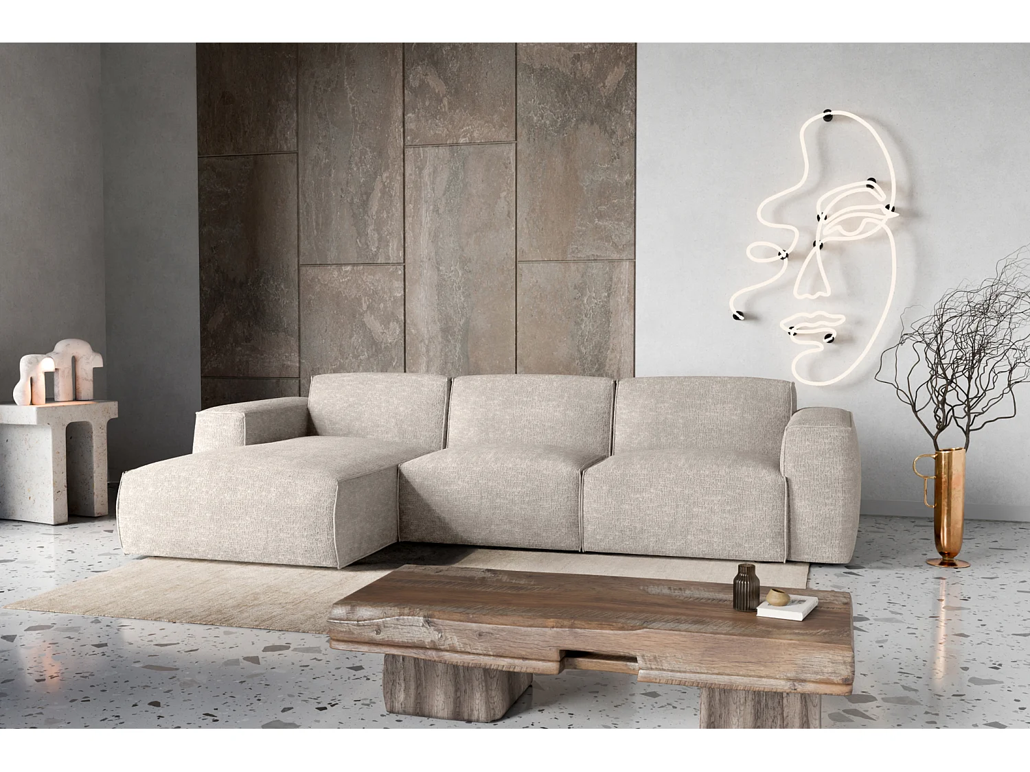 Divano letto angolare sinistro con vano contenitore Hudson in beige del produttore - VINOTTI