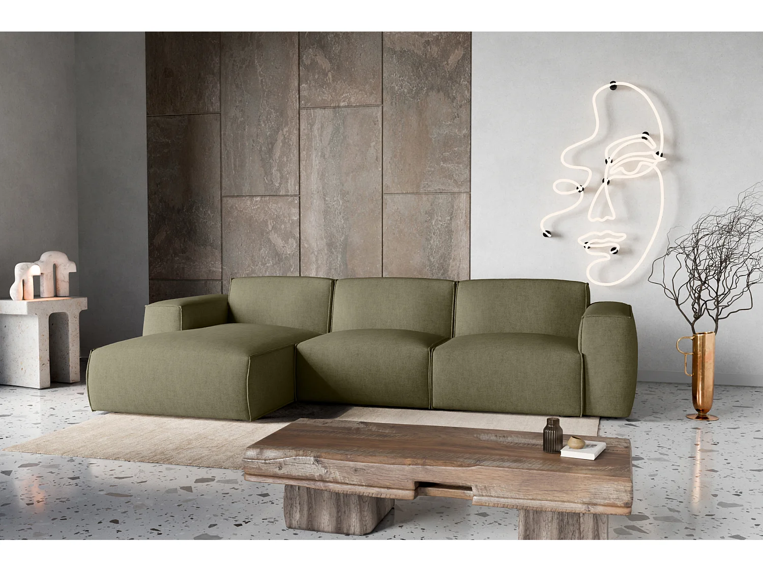 Divano letto angolare sinistro con vano contenitore Como in verde bottiglia del produttore - VINOTTI