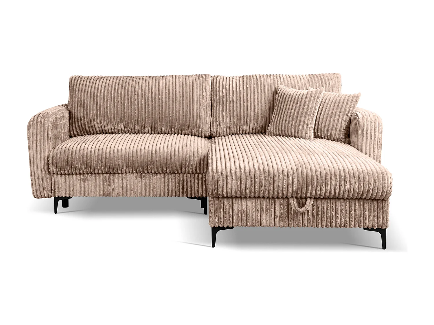 Canapé d'Angle réversible convertible avec fonction de couchage Como coffre en velours côtelé brun Direct fabricant, livraison et installation offertes