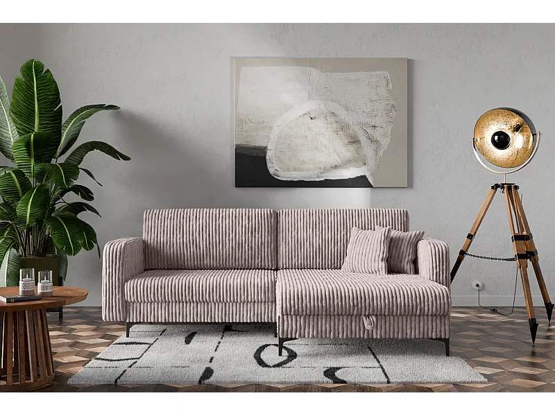 Canapé d'Angle réversible convertible avec fonction de couchage Como coffre en velours côtelé gris clair du fabricant -VINOTTI