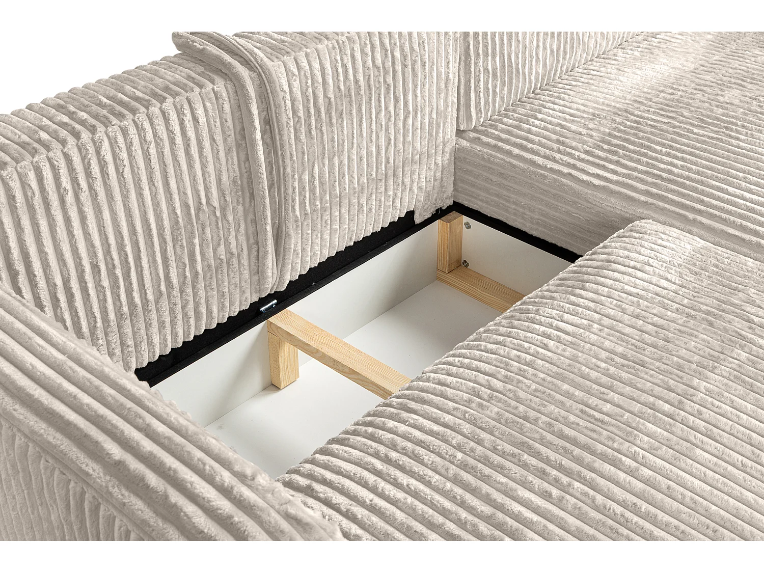 Divano letto angolare reversibile con vano contenitore universale Como in velluto a coste beige del produttore - VINOTTI