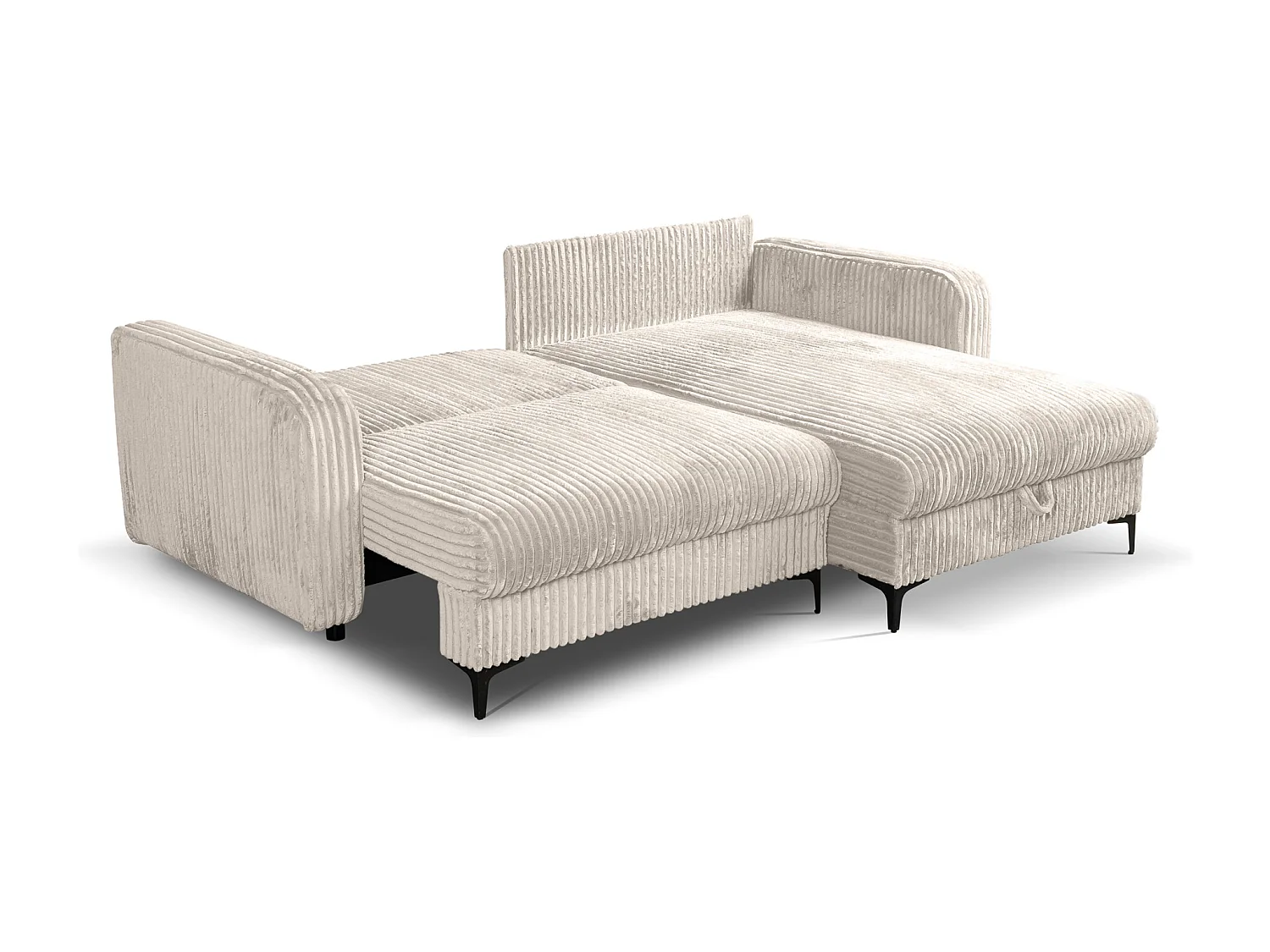 Omkeerbare hoekslaapbank COMO met slaapfunctie en opbergbox in beige ribfluweel – Direct van de fabrikant, gratis levering en montage!