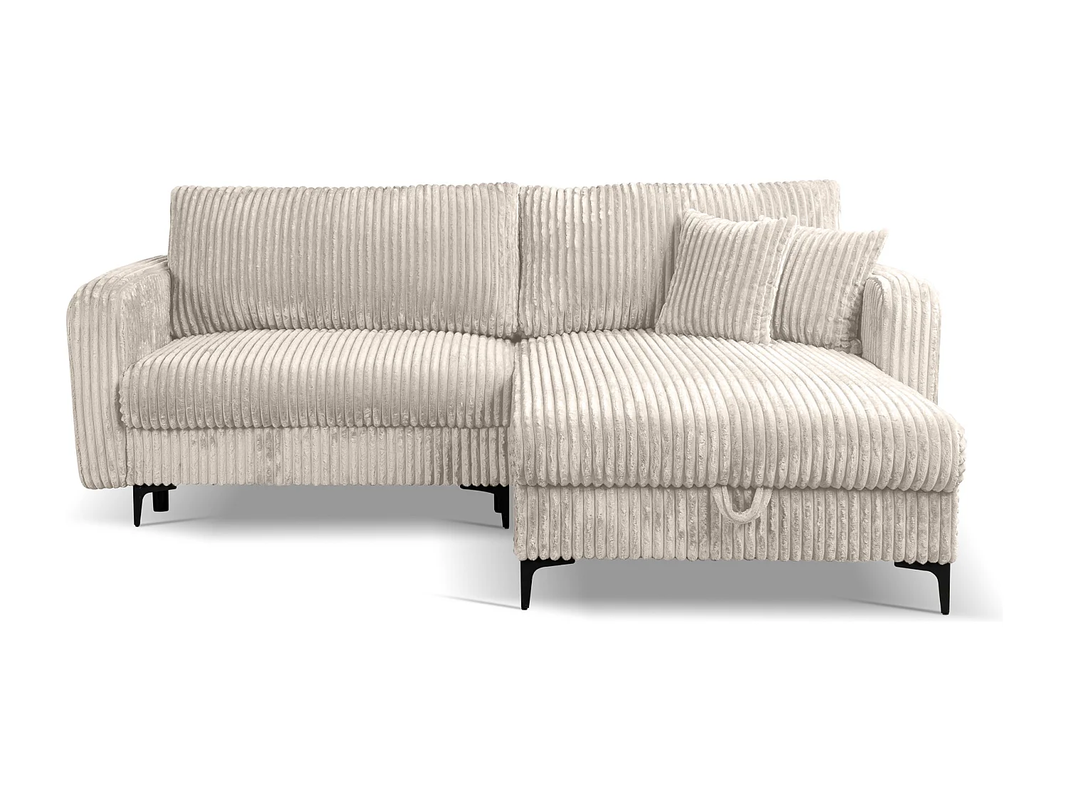 Omkeerbare hoekslaapbank COMO met slaapfunctie en opbergbox in beige ribfluweel – Direct van de fabrikant, gratis levering en montage!