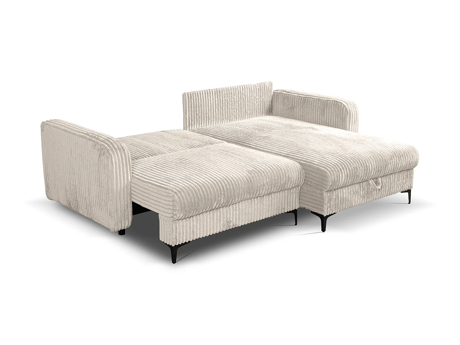 Canapé d'angle convertible 3 places avec coffre en velours beige