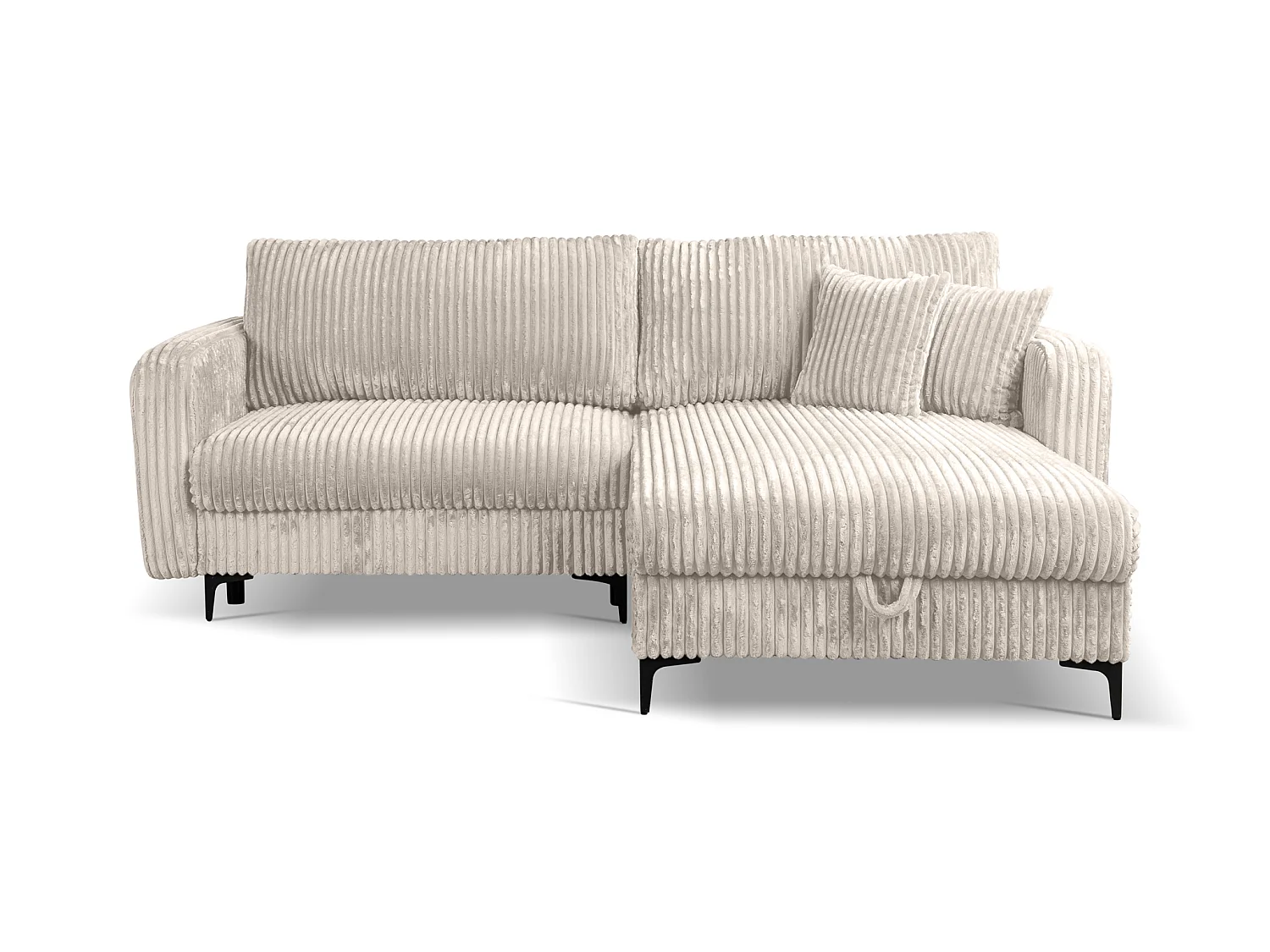 Canapé d'angle convertible 3 places avec coffre en velours beige