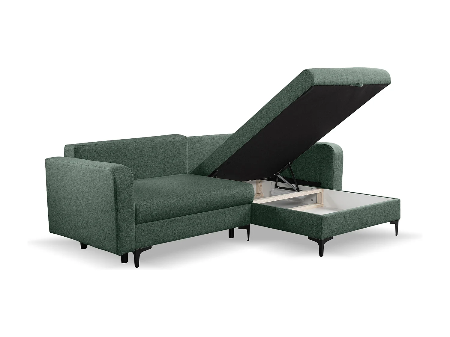 Omkeerbare hoekslaapbank COMO met slaapfunctie en opbergbox in fles groen – Rechtstreeks van de fabrikant, levering en plaatsing gratis!