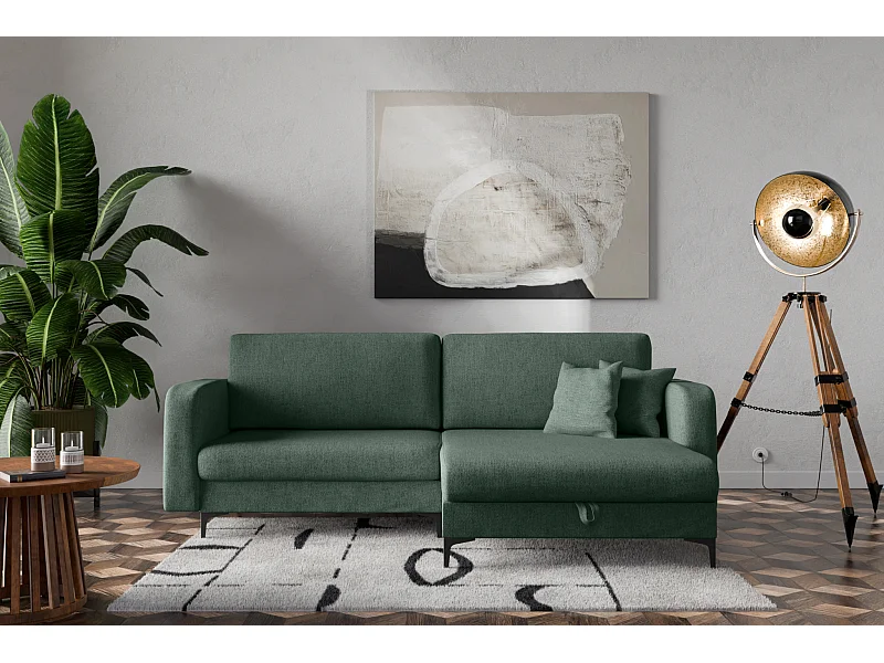 Canapé d'Angle réversible convertible avec fonction de couchage Como coffre en vert bouteille du fabricant -VINOTTI