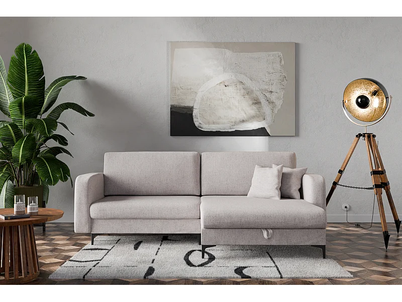 Canapé d'Angle réversible convertible avec fonction de couchage Como coffre en gris clair du fabricant -VINOTTI