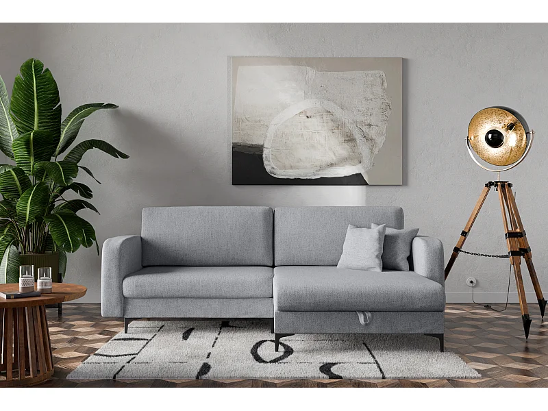 Canapé d'Angle réversible convertible avec fonction de couchage Como coffre en gris Direct fabricant, livraison et installation offertes