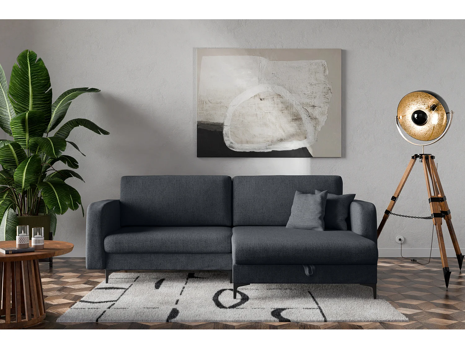 Canapé d'Angle réversible convertible avec fonction de couchage Como coffre en noir Direct fabricant, livraison et installation offertes