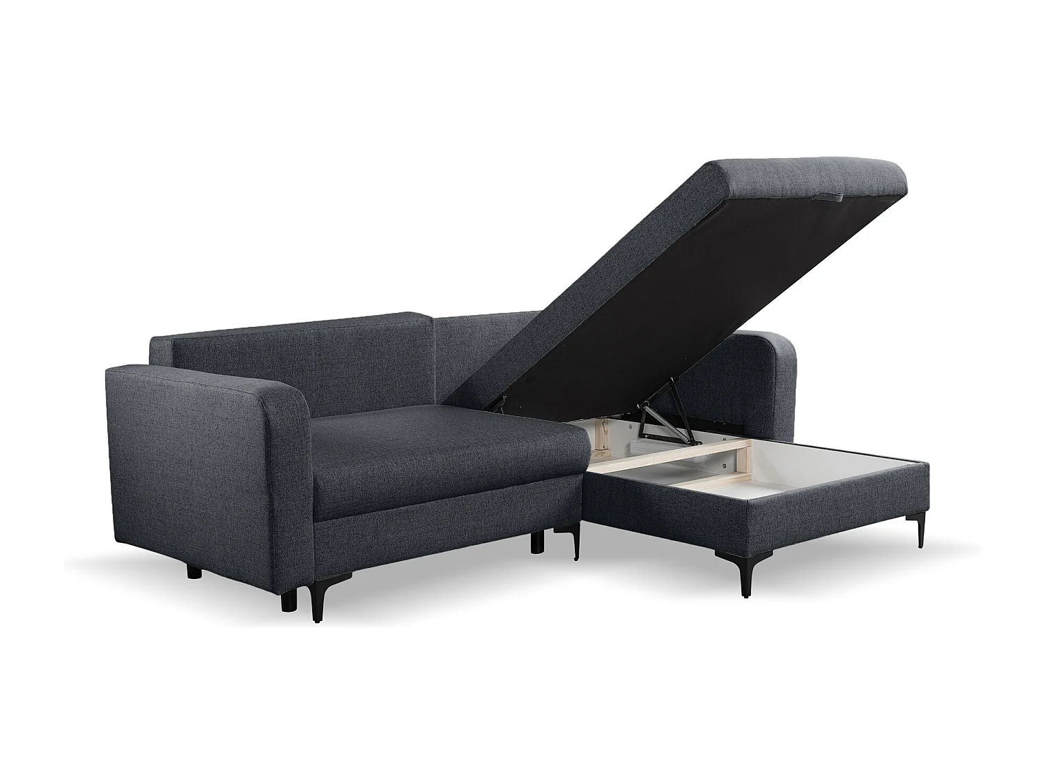 Canapé d'Angle réversible convertible avec fonction de couchage Como coffre en noir Direct fabricant, livraison et installation offertes
