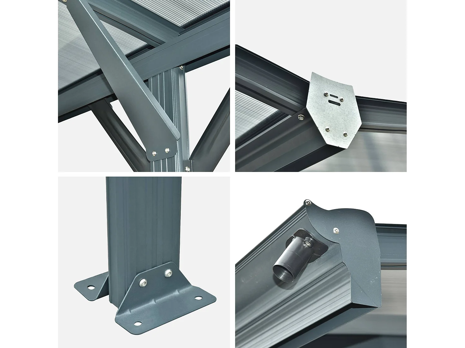 Carport avec extension 30m² aluminium anthracite et polycarbonate - Le Mans 5x6m - abri de voiture 505 x 600 x 239 cm