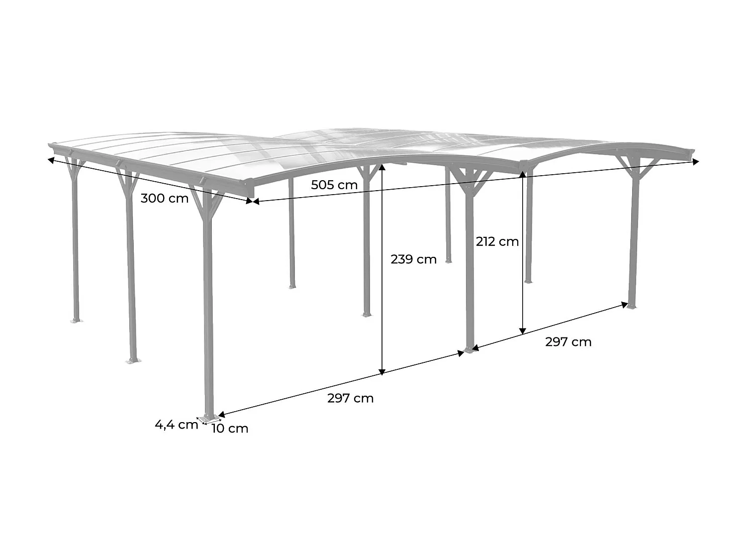 Carport avec extension 30m² aluminium anthracite et polycarbonate - Le Mans 5x6m - abri de voiture 505 x 600 x 239 cm
