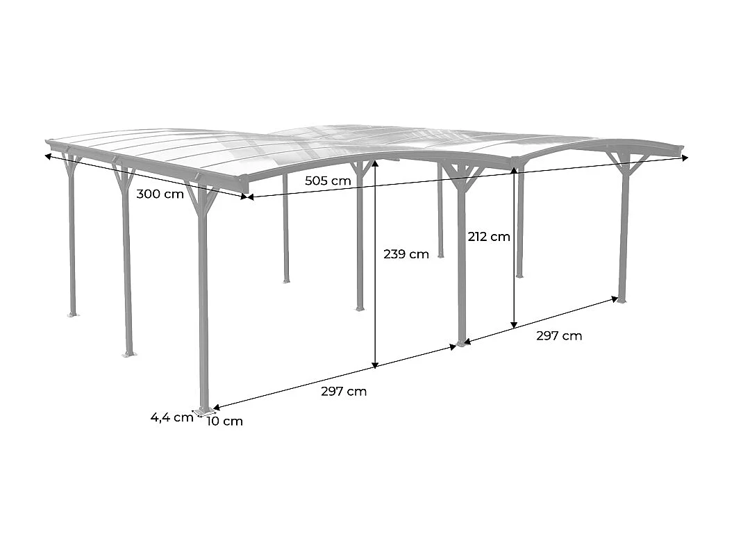 Carport avec extension 30m² aluminium anthracite et polycarbonate - Le Mans 5x6m - abri de voiture 505 x 600 x 239 cm
