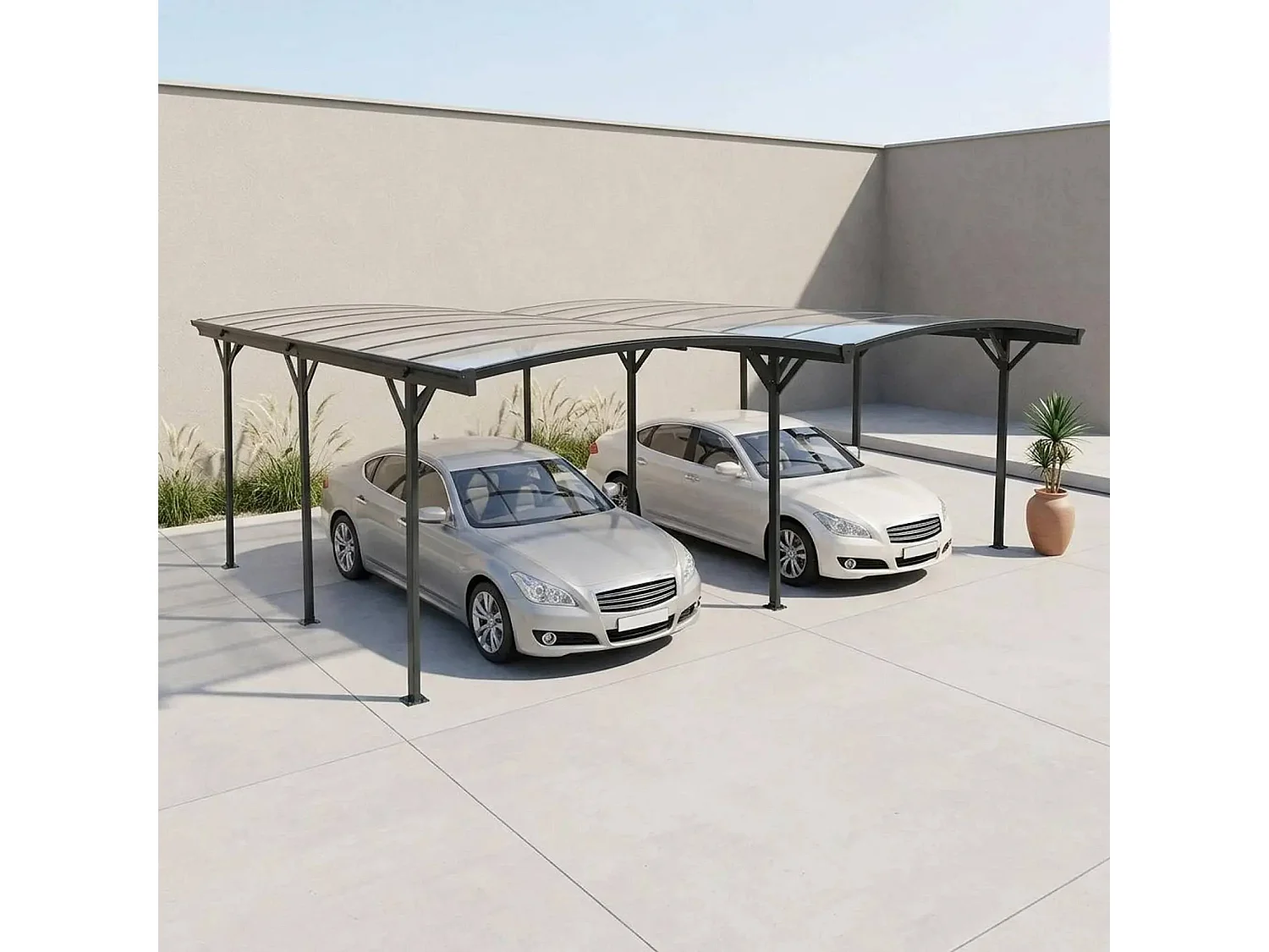 Cochera con extensión de aluminio y policarbonato 30m² antracita