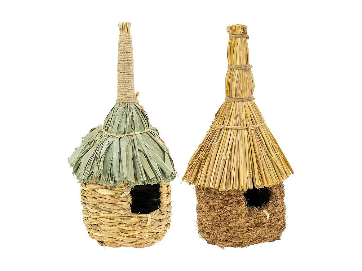 Nichoir Cylindrique à Suspendre en Paille et Bambou – Ø12 x H30 cm