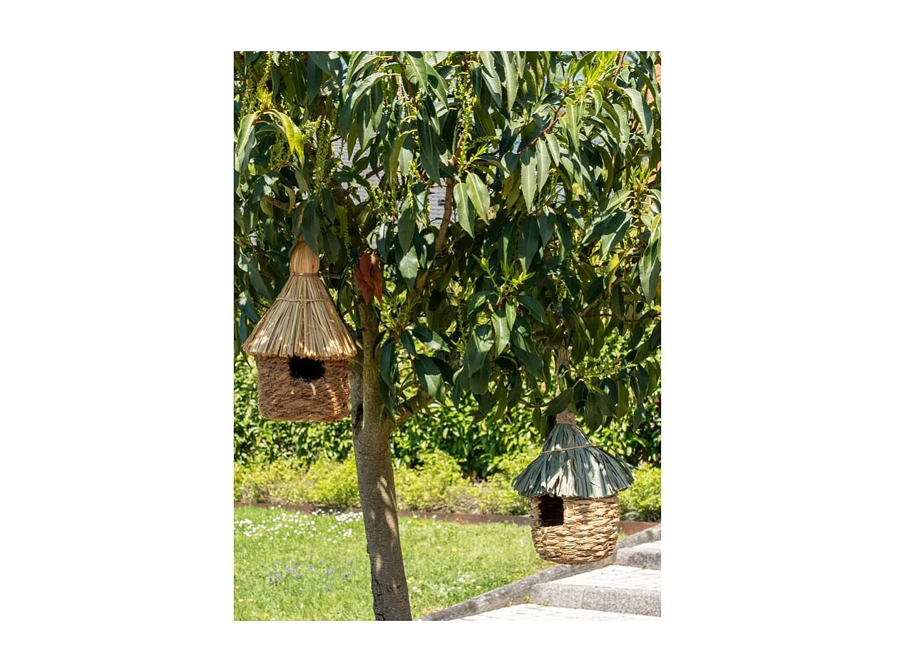 Nichoir Cylindrique à Suspendre en Paille et Bambou – Ø12 x H30 cm