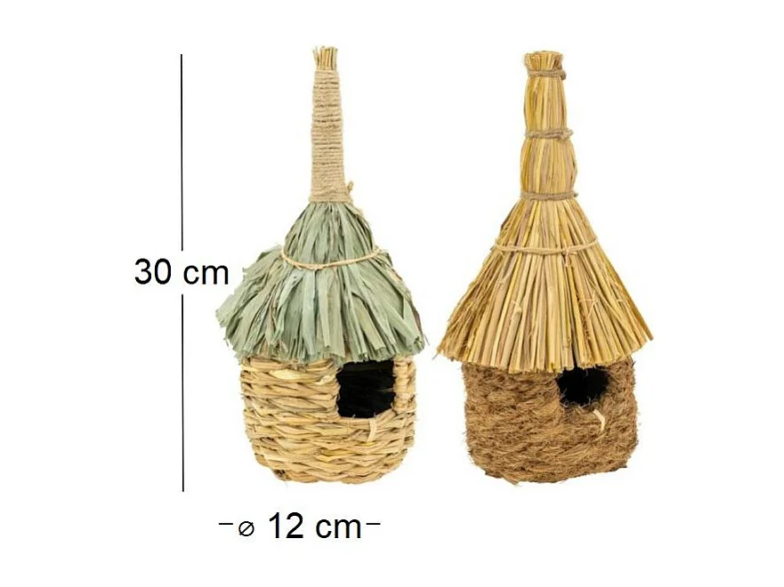 Nichoir Cylindrique à Suspendre en Paille et Bambou – Ø12 x H30 cm