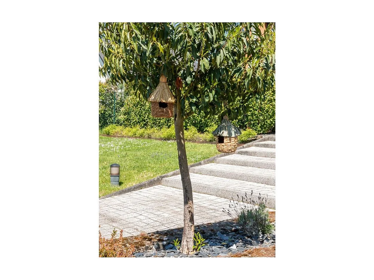 Nichoir Cylindrique à Suspendre en Paille et Bambou – Ø12 x H30 cm