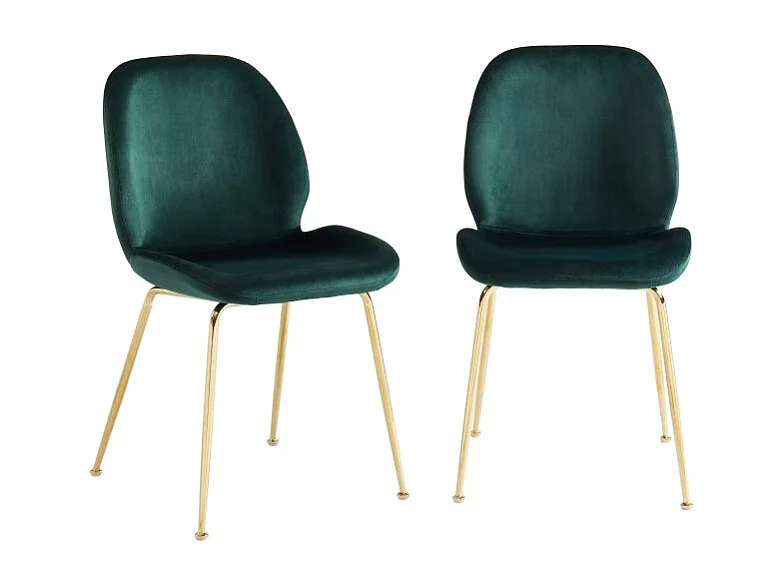 Lot de 2 chaises GISEL velours vert foncé pieds métal doré