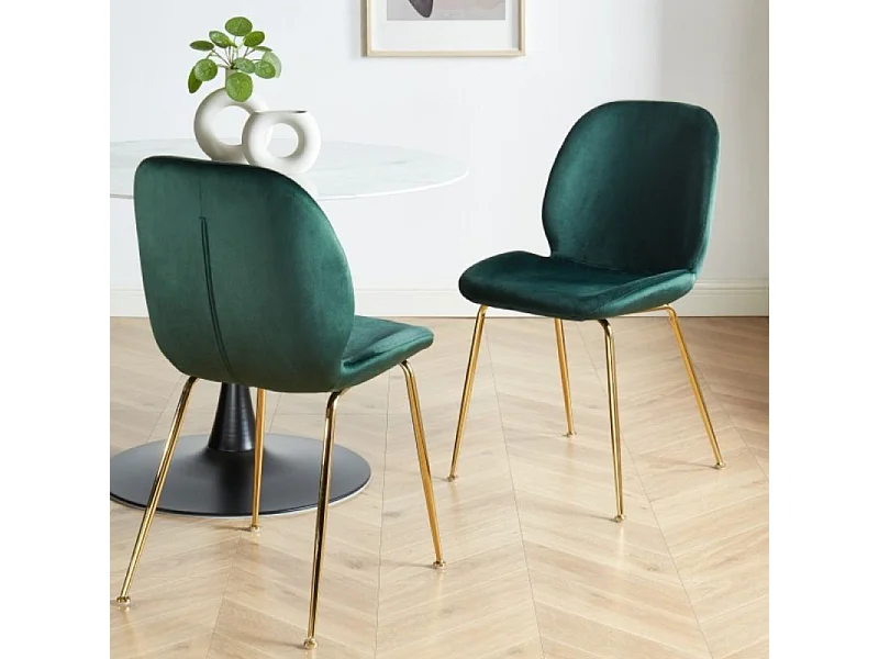 Lot de 2 chaises GISEL velours vert foncé pieds métal doré
