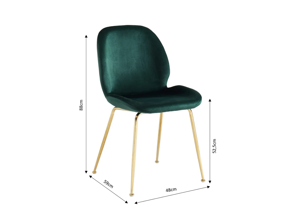 Lot de 2 chaises GISEL velours vert foncé pieds métal doré