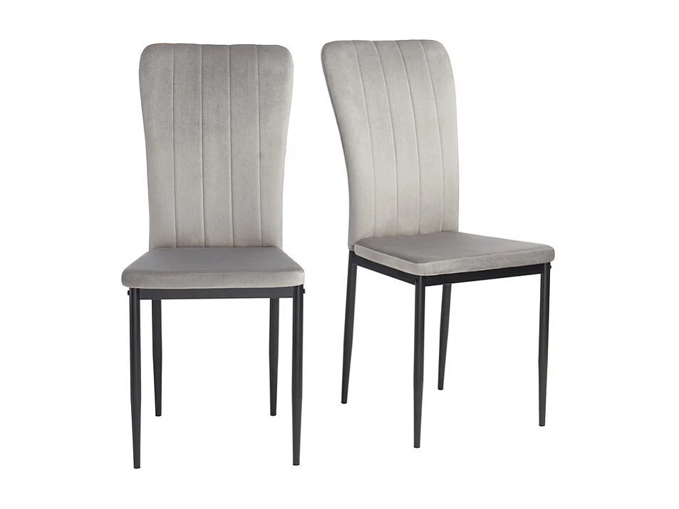 Lot de 2 Chaises PEONIE Velours Gris clair Pieds en Métal Noir