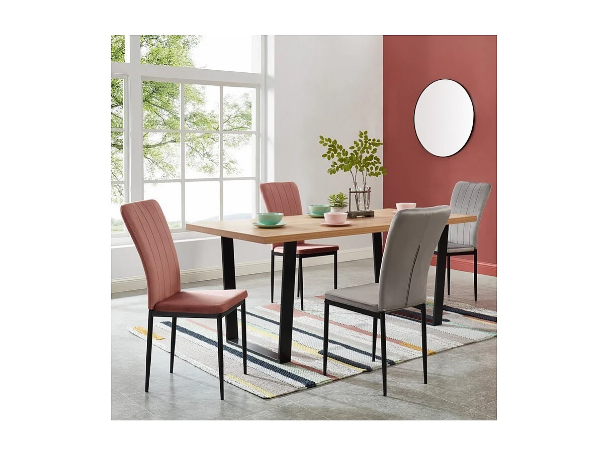 Lot de 2 Chaises PEONIE Velours Gris clair Pieds en Métal Noir