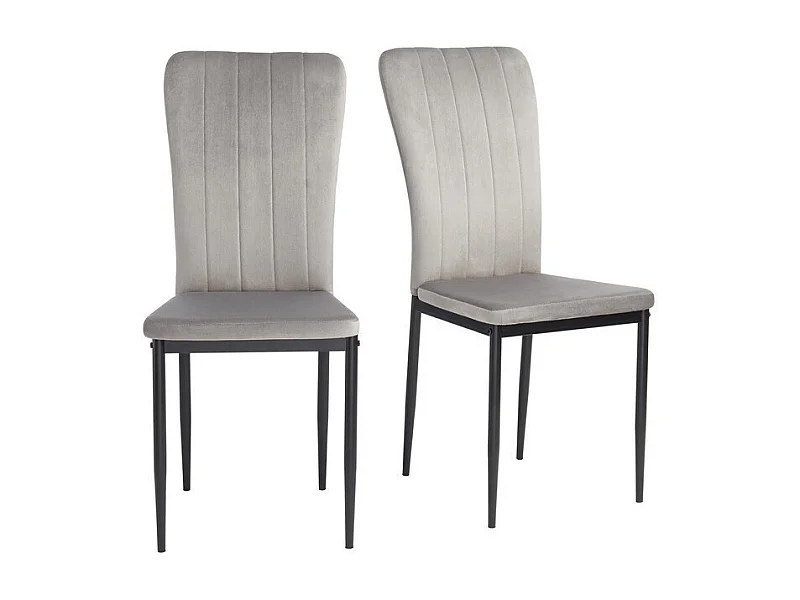 Lot de 2 Chaises PEONIE Velours Gris clair Pieds en Métal Noir